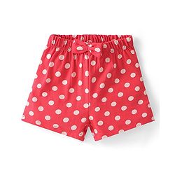 Babyhug Cotton Knit Single Jersey Half Sleeves Night Suit With Polka Dots Print - Red