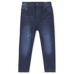 Babyhug Cotton Knit Full Length Denim Washed Jeans with Stretch Solid Colour - Dark Blue