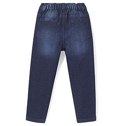 Babyhug Cotton Knit Full Length Denim Washed Jeans with Stretch Solid Colour - Dark Blue