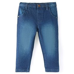 Babyhug Cotton Knit Full Length Denim Washed Jeans with Stretch Solid Colour - Dark Blue