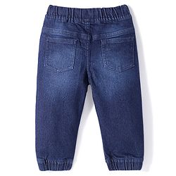Babyhug Cotton   Denim Full Length Washed Stretchable Solid Joggers - Dark Blue