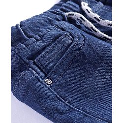 Babyhug Cotton   Denim Full Length Washed Stretchable Solid Joggers - Dark Blue