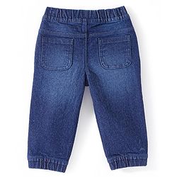 Babyhug Full Length Stretchable Denim Washed Joggers with Bow Detailing  - Navy Blue