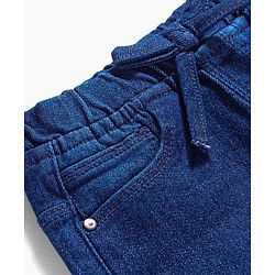 Babyhug Full Length Stretchable Denim Washed Joggers with Bow Detailing  - Navy Blue