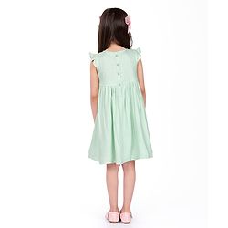 Babyhug Woven Frill Sleeves Floral Embroidery Frock - Mint