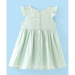 Babyhug Woven Frill Sleeves Floral Embroidery Frock - Mint
