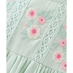 Babyhug Woven Frill Sleeves Floral Embroidery Frock - Mint