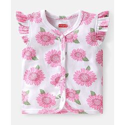 Babyhug 100% Cotton Knit Frill Sleeves Polka Dots & Floral Printed Antibacterial Front Open Vests Pack of 3 - Pink & Green