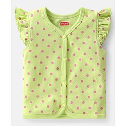Babyhug 100% Cotton Knit Frill Sleeves Polka Dots & Floral Printed Antibacterial Front Open Vests Pack of 3 - Pink & Green