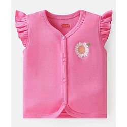 Babyhug 100% Cotton Knit Frill Sleeves Polka Dots & Floral Printed Antibacterial Front Open Vests Pack of 3 - Pink & Green