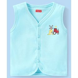 Babyhug 100% Cotton Antibacterial Half Sleeves Vests Dino & Vehicle Print Pack of 3 - Blue