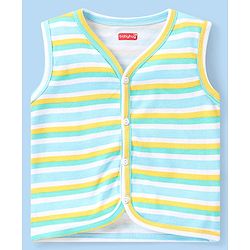 Babyhug 100% Cotton Antibacterial Half Sleeves Vests Dino & Vehicle Print Pack of 3 - Blue