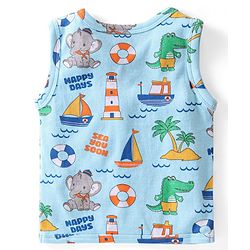 Babyhug 100% Cotton Antibacterial  Sleeveless Vests Striped & Animal Print Pack of 3 - Multicolour