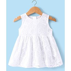 Babyhug Woven Frock with Full Sleeves Jacket Floral Embroidery - White