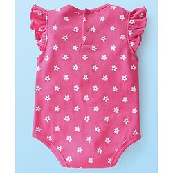 Babyhug 100% Cotton Knit Frill Sleeves Floral & Bugs Printed Onesies Pack of 3 - Pink & White