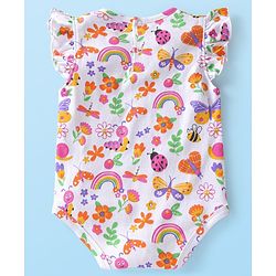 Babyhug 100% Cotton Knit Frill Sleeves Floral & Bugs Printed Onesies Pack of 3 - Pink & White