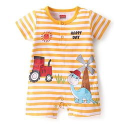 Babyhug 100% Cotton Knit Half Sleeves Romper With Dino Print Pack of 2  - Multicolor