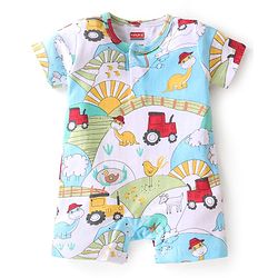 Babyhug 100% Cotton Knit Half Sleeves Romper With Dino Print Pack of 2  - Multicolor