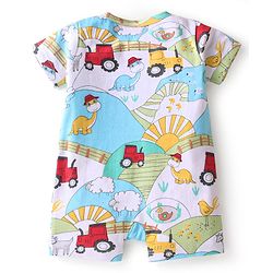 Babyhug 100% Cotton Knit Half Sleeves Romper With Dino Print Pack of 2  - Multicolor