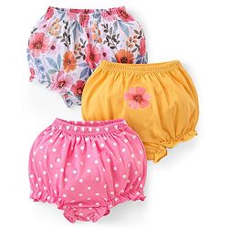 Babyhug 100% Cotton Knit Floral & Polka Dots Printed Antibacterial Bloomers Pack of 3 - Multicolour