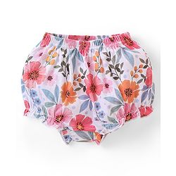 Babyhug 100% Cotton Knit Floral & Polka Dots Printed Antibacterial Bloomers Pack of 3 - Multicolour