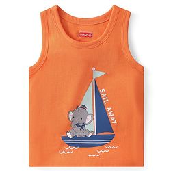 Babyhug 100% Cotton Antibacterial Sleeveless Sando with Elephant & Boat Print Pack Of 3 - Blue & Orange