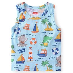 Babyhug 100% Cotton Antibacterial Sleeveless Sando with Elephant & Boat Print Pack Of 3 - Blue & Orange