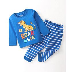Babyhug Disney Cotton Knit Full Sleeves Night Suit with Lion King Graphics - Blue