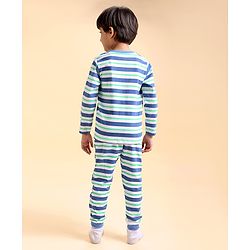 Babyhug Disney Cotton Single Jersey Knit Full Sleeves Striped Night Suit Mickey Mouse Print - Blue