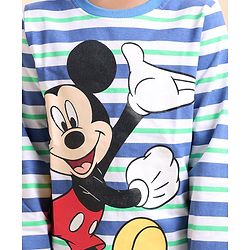 Babyhug Disney Cotton Single Jersey Knit Full Sleeves Striped Night Suit Mickey Mouse Print - Blue