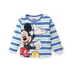 Babyhug Disney Cotton Single Jersey Knit Full Sleeves Striped Night Suit Mickey Mouse Print - Blue