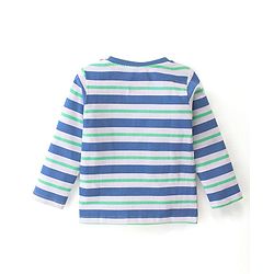 Babyhug Disney Cotton Single Jersey Knit Full Sleeves Striped Night Suit Mickey Mouse Print - Blue