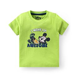Babyhug Disney Cotton Knit Half Sleeves Shorts Night Suit With Mickey Mouse Graphics - Light Green & Blue