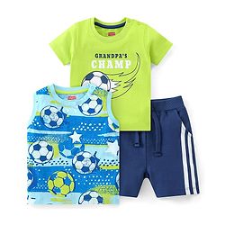 Babyhug Cotton Knit Half Sleeves Soccer Printed T-Shirt with Shorts Set - Green & Navy Blue