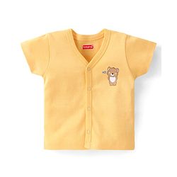 Babyhug 100% Cotton Knit Half Sleeves Front Open Vests Stripes & Bear Print Pack of 5 - White Yellow & Blue