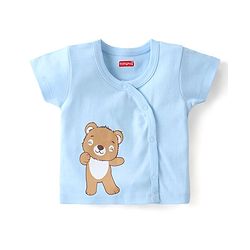 Babyhug 100% Cotton Knit Half Sleeves Front Open Vests Stripes & Bear Print Pack of 5 - White Yellow & Blue