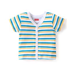 Babyhug 100% Cotton Knit Half Sleeves Front Open Vests Stripes & Bear Print Pack of 5 - White Yellow & Blue