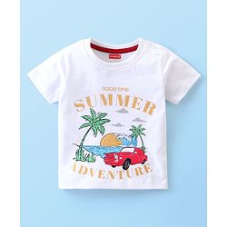 Babyhug Single Jersey Knit Half Sleeves T-Shirts & Shorts Set with Beach Theme Print - White Yellow & Blue
