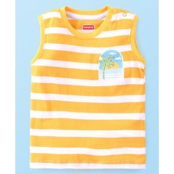 Babyhug Single Jersey Knit Half Sleeves T-Shirts & Shorts Set with Beach Theme Print - White Yellow & Blue