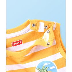 Babyhug Single Jersey Knit Half Sleeves T-Shirts & Shorts Set with Beach Theme Print - White Yellow & Blue