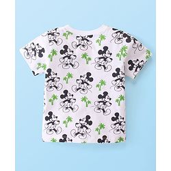 Babyhug Disney 100% Cotton Knit Dungaree & Half Sleeves T-Shirt With Mickey Mouse Print - White & Blue