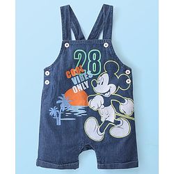 Babyhug Disney 100% Cotton Knit Dungaree & Half Sleeves T-Shirt With Mickey Mouse Print - White & Blue