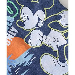 Babyhug Disney 100% Cotton Knit Dungaree & Half Sleeves T-Shirt With Mickey Mouse Print - White & Blue