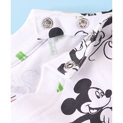 Babyhug Disney 100% Cotton Knit Dungaree & Half Sleeves T-Shirt With Mickey Mouse Print - White & Blue