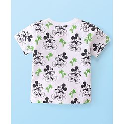 Babyhug Disney 100% Cotton Knit Dungaree & Half Sleeves T-Shirt With Mickey Mouse Print - White & Blue
