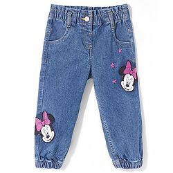 Babyhug Disney Denim Full Length  Jeans with Minnie Mouse Graphics -Blue
