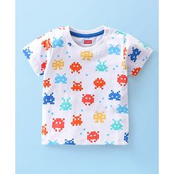 Babyhug Single Jersey Knit Half Sleeves Printed  T-Shirt & Shorts Set - White & Blue