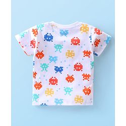 Babyhug Single Jersey Knit Half Sleeves Printed  T-Shirt & Shorts Set - White & Blue