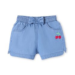 Babyhug Denim Mid Thigh Cherry Embroidered Shorts - Blue
