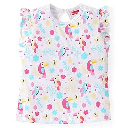Babyhug Cotton Knit Frill Sleeves Top with Floral & Bird Print Pack of 3 - Multicolor